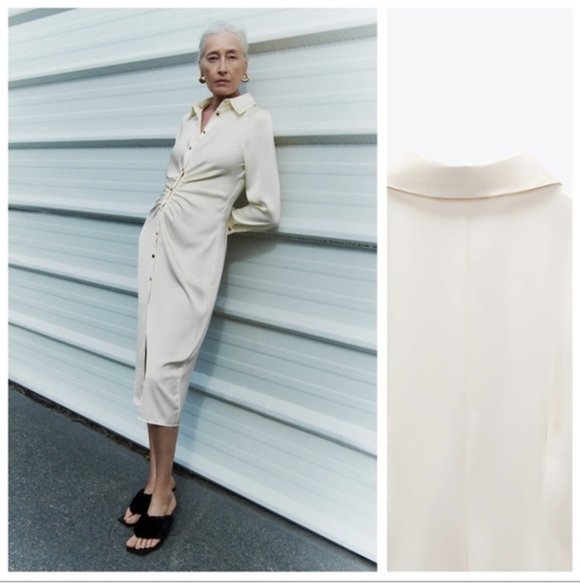 Satin Draped Shirt Dress - Picture 2 of 8